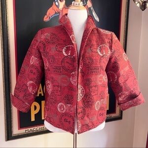Painted Pony: Red Black Made in the USE Paris Stamp Blazer/Jacket Size Large